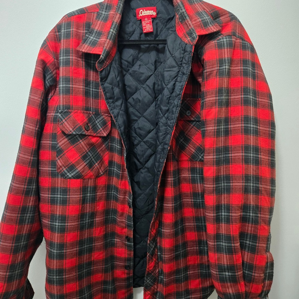 Coleman Mens Quilted Flannel Shirt Jacket Red Black Plaid XL Padded Workwear